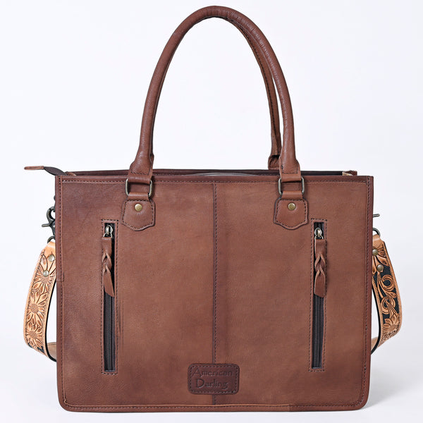 ADBG230 American Darling Hand Tooled Floral Western Leather Woven Saddle Blanket Tote Bag