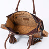 ADBG230 American Darling Hand Tooled Floral Western Leather Woven Saddle Blanket Tote Bag