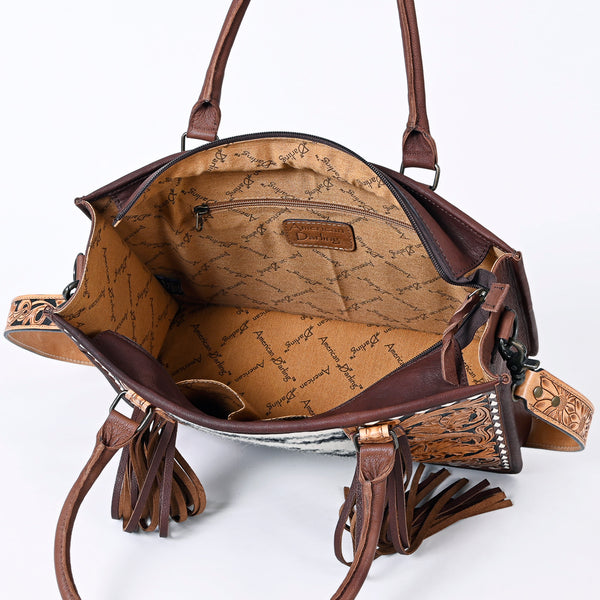 ADBG230 American Darling Hand Tooled Floral Western Leather Woven Saddle Blanket Tote Bag