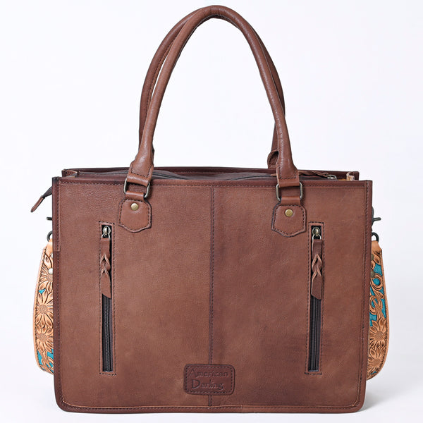ADBG230 American Darling Hand Tooled Floral Western Leather Woven Saddle Blanket Tote Bag