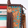 ADBG230 American Darling Hand Tooled Floral Western Leather Woven Saddle Blanket Tote Bag