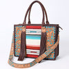 ADBG230 American Darling Hand Tooled Floral Western Leather Woven Saddle Blanket Tote Bag