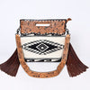 ADBGS146 Aztec Wool & Tooled Leather Shoulder Bag - Western Fringe Crossbody
