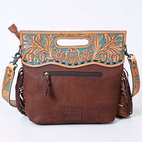 ADBGS146 Serape Wool & Turquoise Tooled Leather Crossbody - Fiesta Fringe Edition