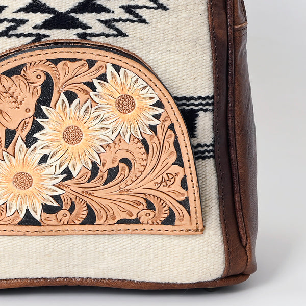 ADBGS156 Southwestern Saddle Blanket Backpack with Tooled Leather Accents - Western Style