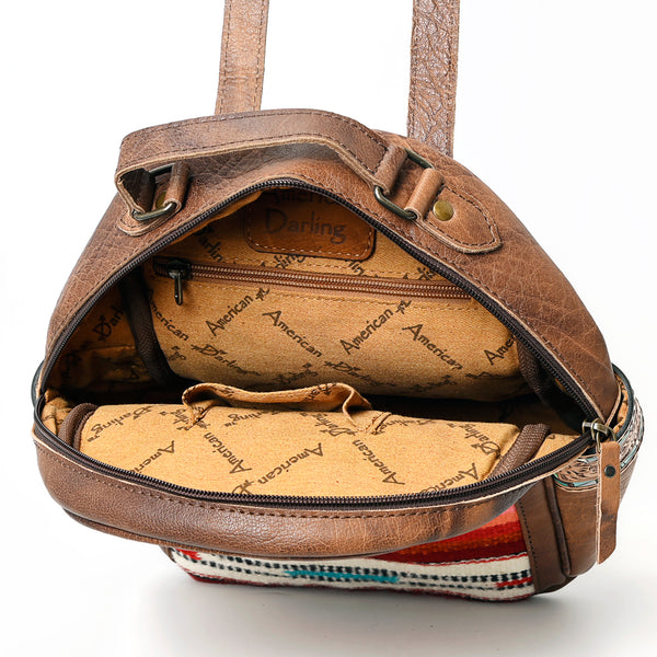 ADBGS156 Southwestern Saddle Blanket Backpack with Tooled Leather Accents - Western Style