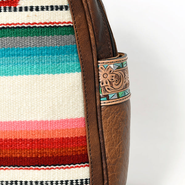 ADBGS156 Southwestern Saddle Blanket Backpack with Tooled Leather Accents - Western Style
