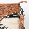 ADBGS192 Wool Large Crossbody Bag with Tooled Leather Yoke, Fringe & Western Strap - Boho Western Purse
