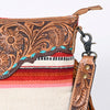 ADBGS192 Wool Large Crossbody Bag with Tooled Leather Yoke, Fringe & Western Strap - Boho Western Purse