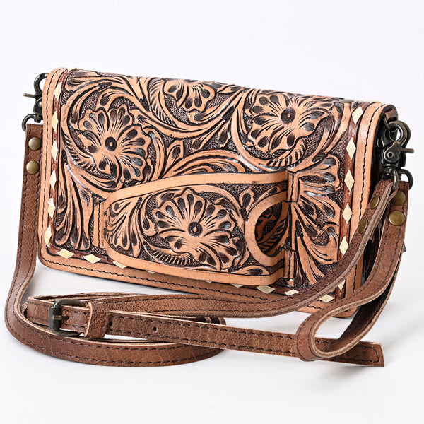 ADBG485 Handcrafted Western Leather Tooled Crossbody Convertible Bag