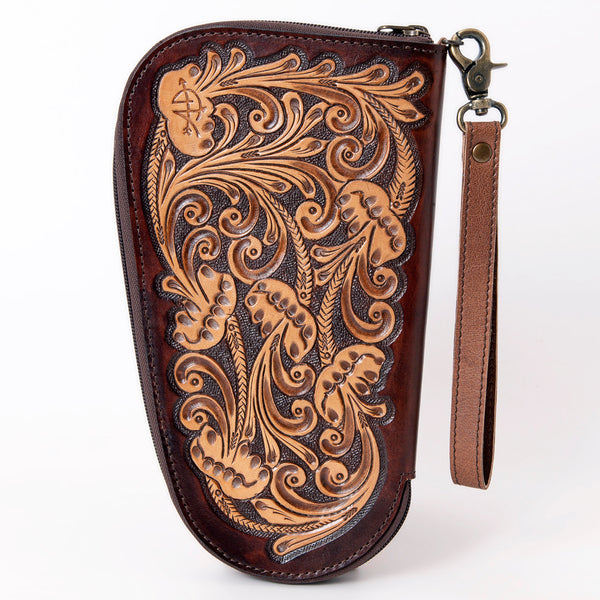 LC-ADGC101 Hand-Tooled Leather Gun Case / Pistol Pouch with Wristlet - American Darling