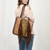 ADBG1086 American Darling Hair-on Cowhide Tote Bag with Hand-Tooled Leather and Fringes