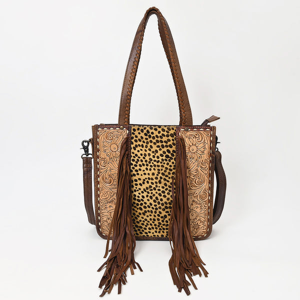 ADBG1086 American Darling Hair-on Cowhide Tote Bag with Hand-Tooled Leather and Fringes