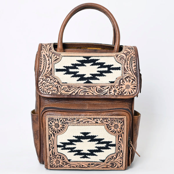 ADBG1088 American Darling Hand-Tooled Leather Western Backpack with Woven Saddle Blanket