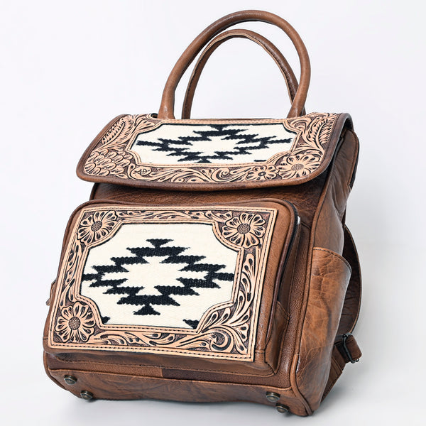 ADBG1088 American Darling Hand-Tooled Leather Western Backpack with Woven Saddle Blanket