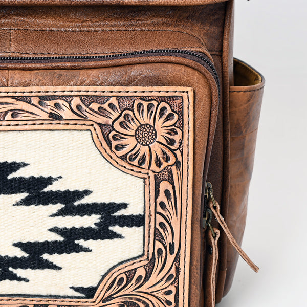 ADBG1088 American Darling Hand-Tooled Leather Western Backpack with Woven Saddle Blanket