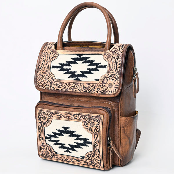ADBG1088 American Darling Hand-Tooled Leather Western Backpack with Woven Saddle Blanket