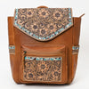 ADBG1093 American Darling Western Leather Backpack with Hand-Tooled Floral Carving