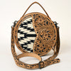 ADBG1094 American Darling Hand-Tooled Western Leather Canteen Bag with Woven Saddle Blanket