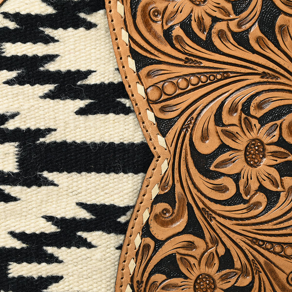 ADBG1094 American Darling Hand-Tooled Western Leather Canteen Bag with Woven Saddle Blanket