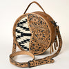 ADBG1094 American Darling Hand-Tooled Western Leather Canteen Bag with Woven Saddle Blanket