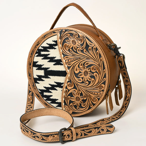 ADBG1094 American Darling Hand-Tooled Western Leather Canteen Bag with Woven Saddle Blanket
