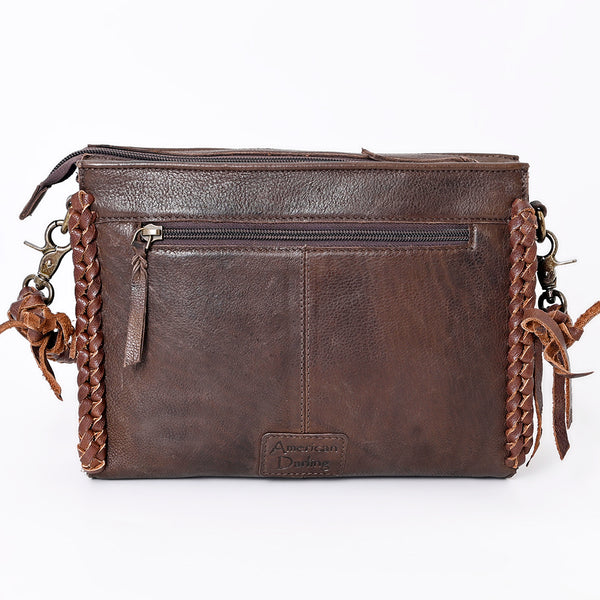 ADBGM335 Leather Crossbody Bag with Turquoise Concho & Braided Strap - Handmade Western Purse