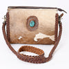 ADBGM335 Hair-On Cowhide Crossbody Bag with Turquoise Concho & Braided Strap - Western Handmade Purse