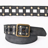 LC-ADBLF201 Black Vintage Leather Belt with Studded Cage Design and Antique Brass Buckle