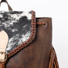 LC-ADBGM275B Cowhide Western Leather Backpack - Braided Trim, Fringe & Buckle Flap