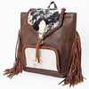 LC-ADBGM275B Cowhide Western Leather Backpack - Braided Trim, Fringe & Buckle Flap