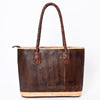 ADBGM315 Hair-On Cowhide Leather Tote - Western Fringe Bag with Turquoise Concho & Braided Handles