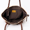ADBGM315 Hair-On Cowhide Leather Tote - Western Fringe Bag with Turquoise Concho & Braided Handles