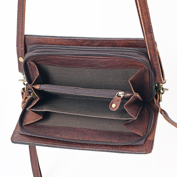 ADBGM169 Hand-Tooled Western Leather Crossbody Purse with Floral Design