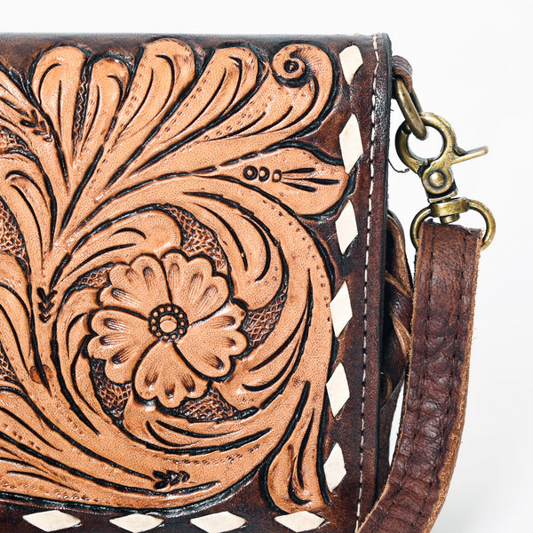 ADBGM169 Hand-Tooled Western Leather Crossbody Purse with Floral Design