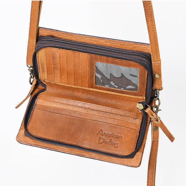 ADBGM169 Hand-Tooled Western Leather Crossbody Purse with Floral Design
