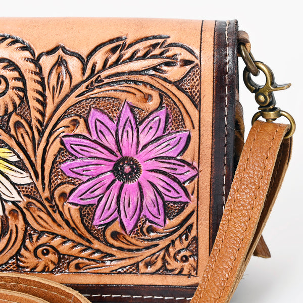 ADBGM169 Hand-Tooled Western Leather Crossbody Purse with Floral Design