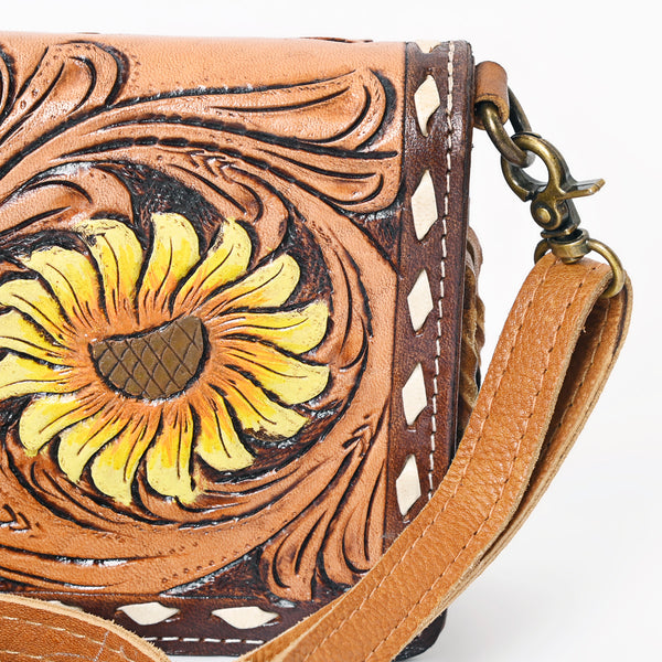 ADBGM169 Hand-Tooled Western Leather Crossbody Purse with Floral Design
