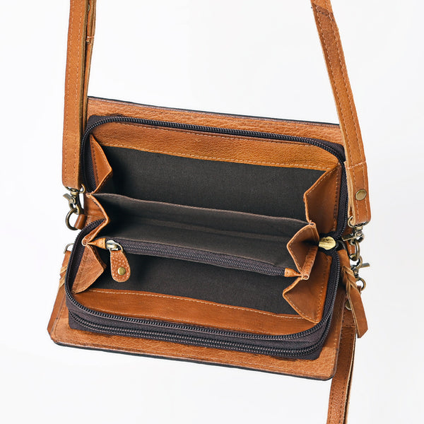 ADBGM169 Hand-Tooled Western Leather Crossbody Purse with Floral Design