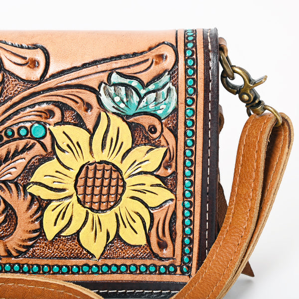 ADBGM169 Hand-Tooled Western Leather Crossbody Purse with Floral Design