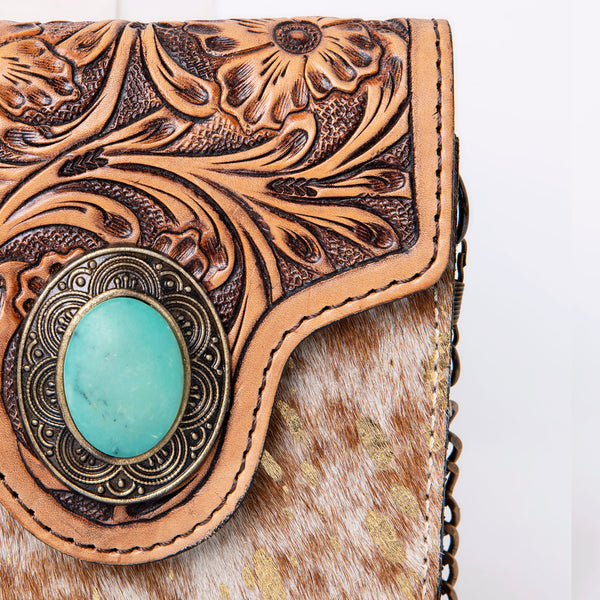 ADBG825 American Darling Western Small Cross body Bag Hair-On Cowhide with Hand Tooled Floral