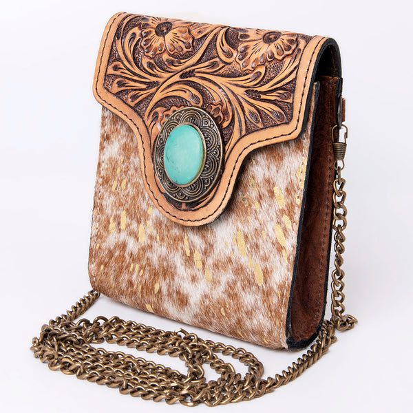 ADBG825 American Darling Western Small Cross body Bag Hair-On Cowhide with Hand Tooled Floral