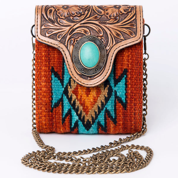 ADBG825 American Darling Western Small Cross body Bag Hand Tooled Floral with Hand Woven Saddle Blanket