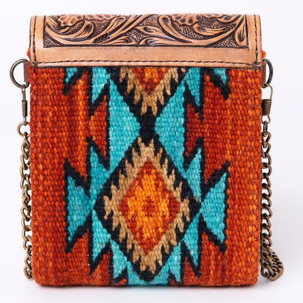 ADBG825 American Darling Western Small Cross body Bag Hand Tooled Floral with Hand Woven Saddle Blanket