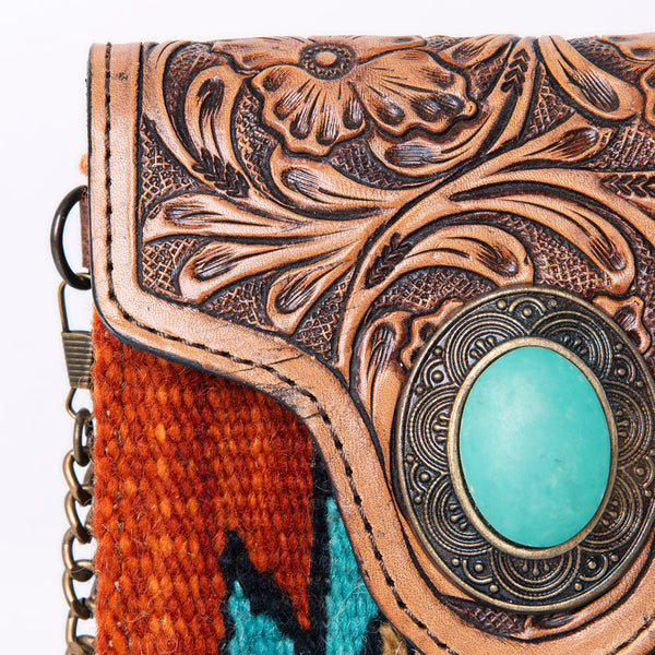 ADBG825 American Darling Western Small Cross body Bag Hand Tooled Floral with Hand Woven Saddle Blanket
