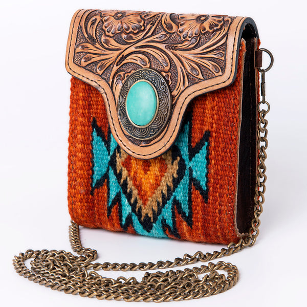 ADBG825 American Darling Western Small Cross body Bag Hand Tooled Floral with Hand Woven Saddle Blanket