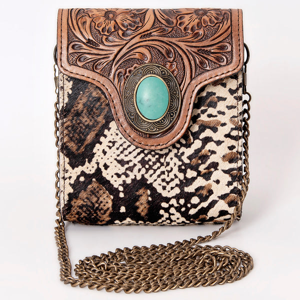 ADBG825 American Darling Western Small Cross body Bag Hair-On Cowhide with Hand Tooled Floral