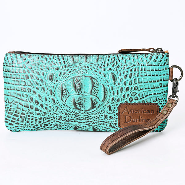 ADBG768 American Darling Handcrafted Embossed Leather Wristlet Zippered Clutch Wallet Bag