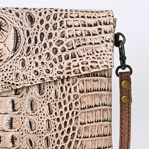 ADBGS178 Crocodile Embossed Genuine Leather Crossbody Envelope - Western Style