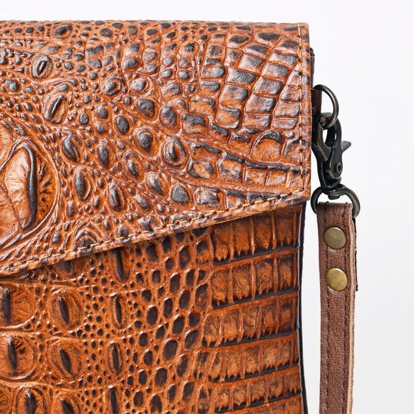 ADBGS178 Crocodile Embossed Genuine Leather Crossbody Envelope - Western Style